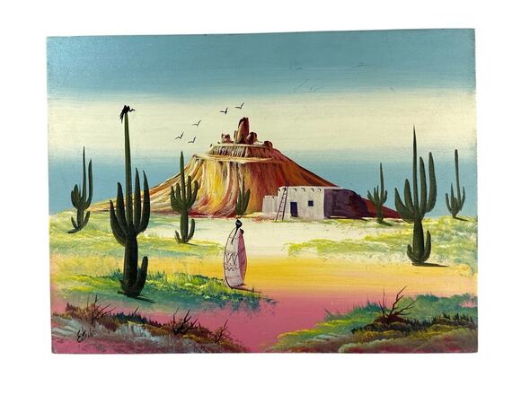 Other - Vintage Estrada Original Painting Southwest Desert Cactus Native Adobe 16x12